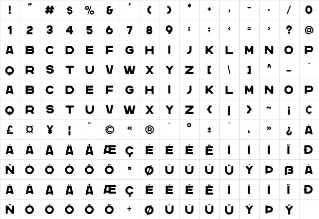 Nersans Three Regular  glyph index