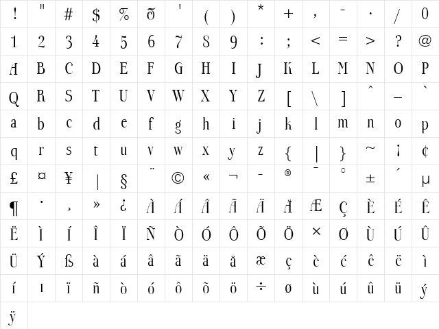 BoberiaLL Regular  glyph index