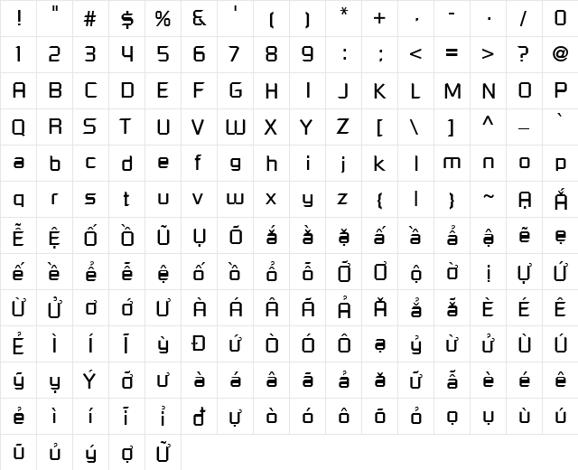 VI Chi Lan Normal  glyph index