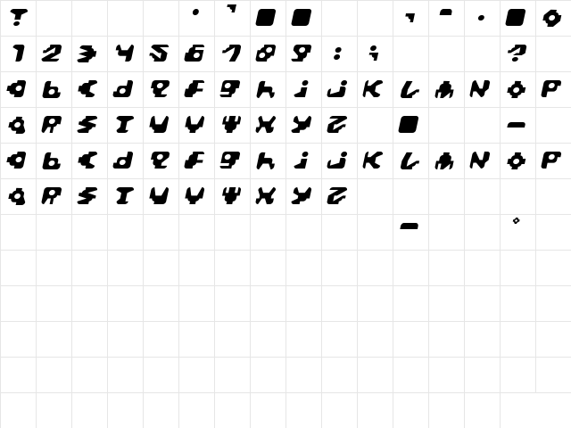 PaccerItalic Regular  glyph index