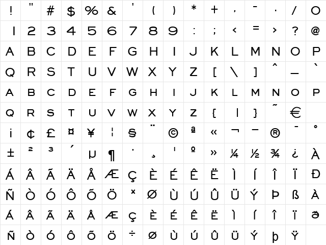 Eyeglass Bold  glyph index