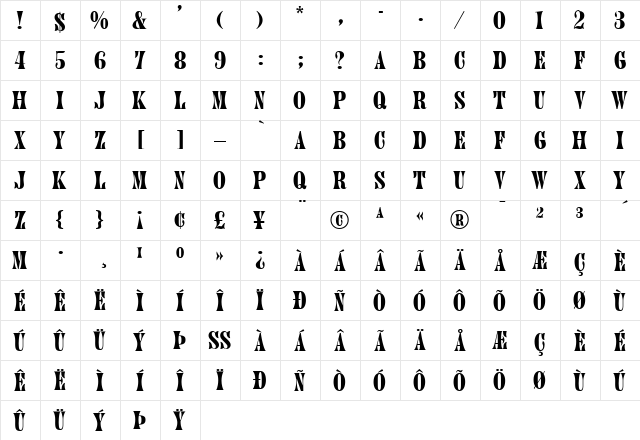 Jupiter Regular  glyph index