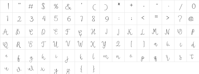 Dughter Free Regular  glyph index