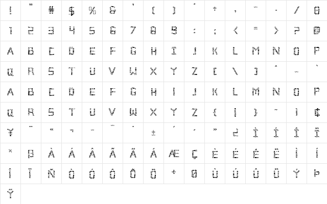 Broken Cyborg Regular  glyph index