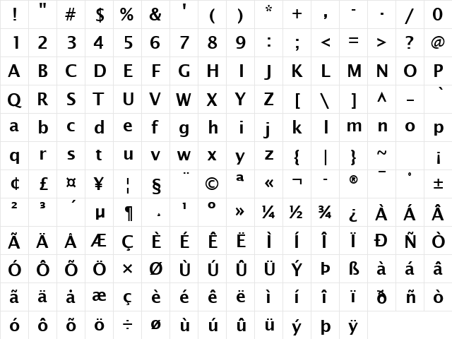 Rain Song 3 Demibold Roman  glyph index