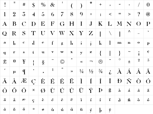 CaslonICG Titling  glyph index