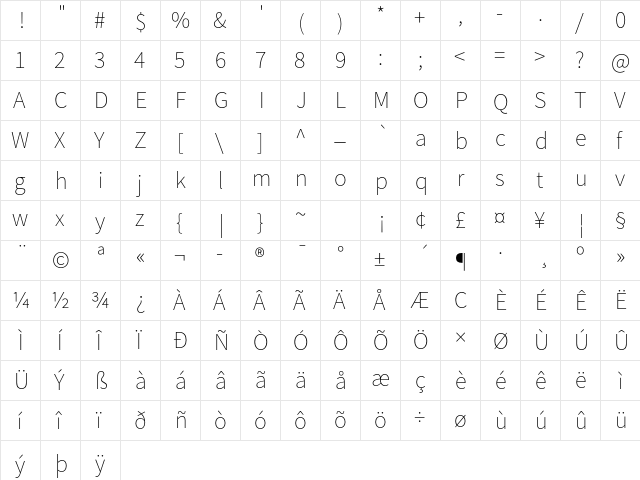 Assistant ExtraLight  glyph index