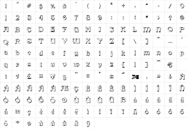 Fontainebleau Regular  glyph index