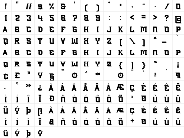 Big Lake Regular  glyph index