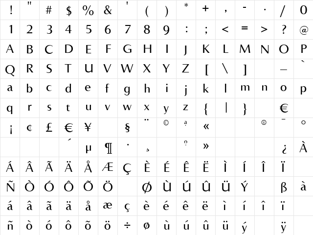 AccentGraphicMedium Regular  glyph index