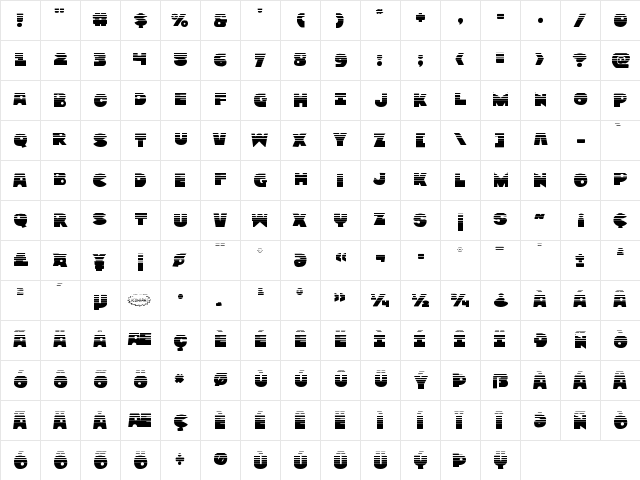 Zounderkite Halftone Regular  glyph index
