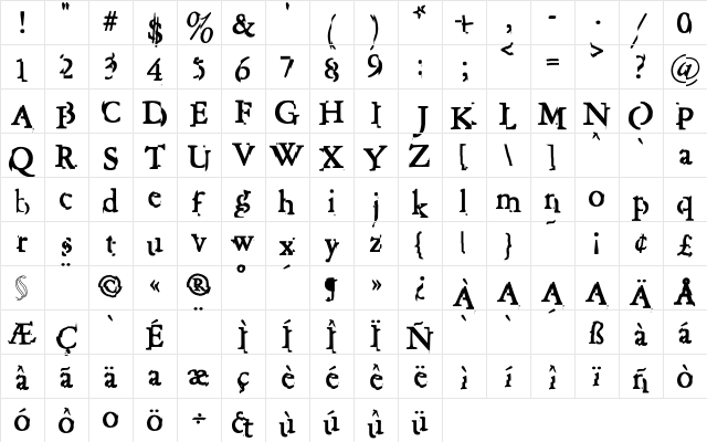 GarishMonde Regular  glyph index