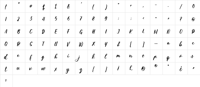 The Florist Handwriting Regular  glyph index