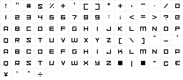 Space Madness Regular  glyph index