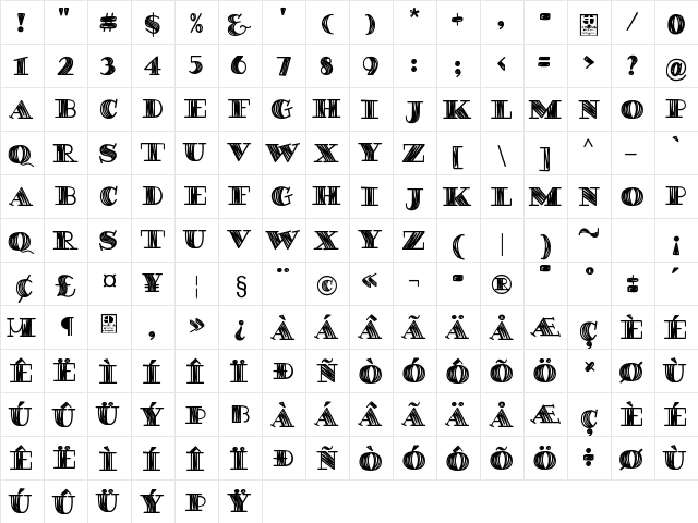 DEGAWS Demo Regular  glyph index