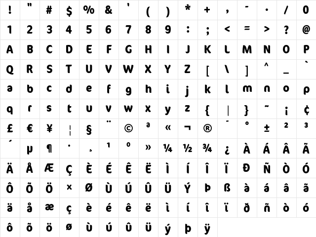 Cocon BoldCondensed  glyph index