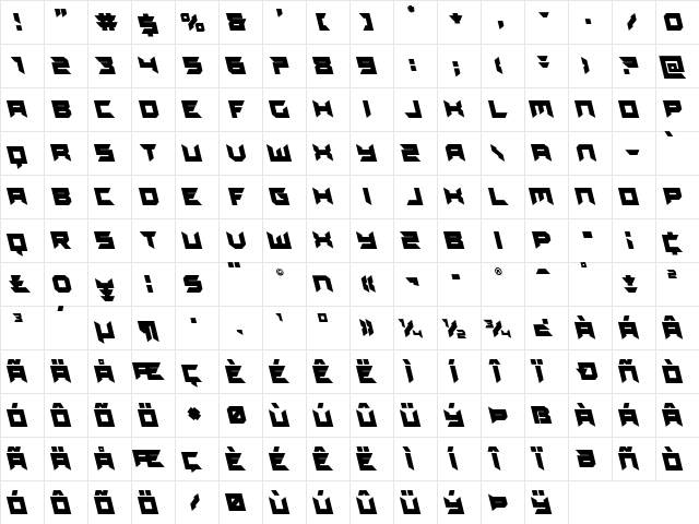 Dagger Dancer Leftalic Regular  glyph index