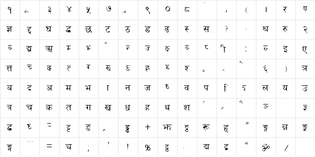 Preeti Normal  glyph index