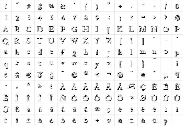 CambridgeShadow-Medium Regular  glyph index