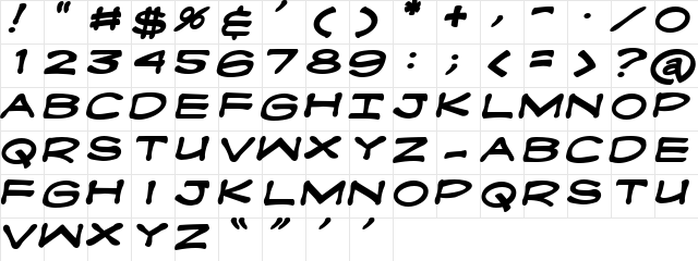 Fanboy Hardcore Bold  glyph index