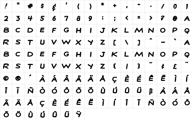 ComicTalk-Bold Bold  glyph index