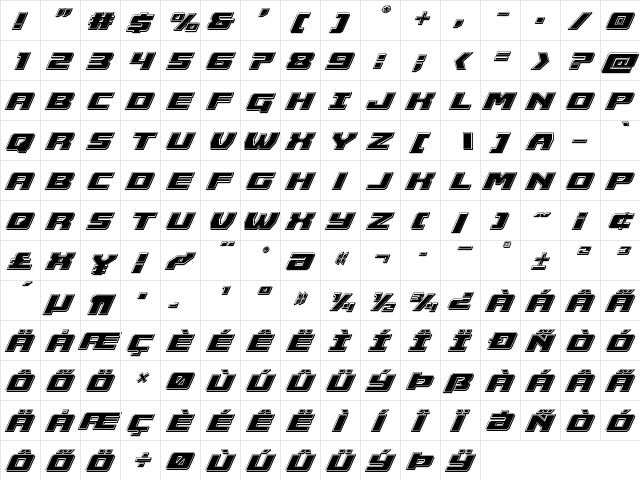 Cruiser Fortress Bevel Italic Italic  glyph index