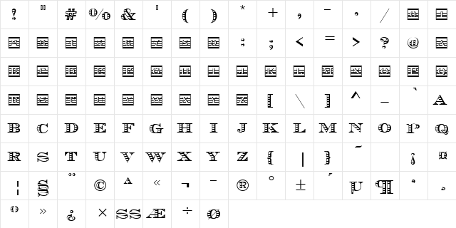 ChevalierIniD Regular  glyph index
