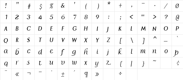 BRONSON Regular  glyph index