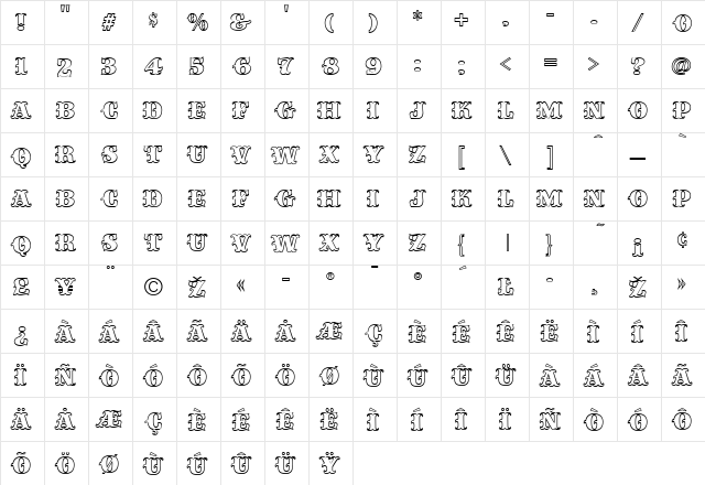 CircustimeOutline Regular  glyph index