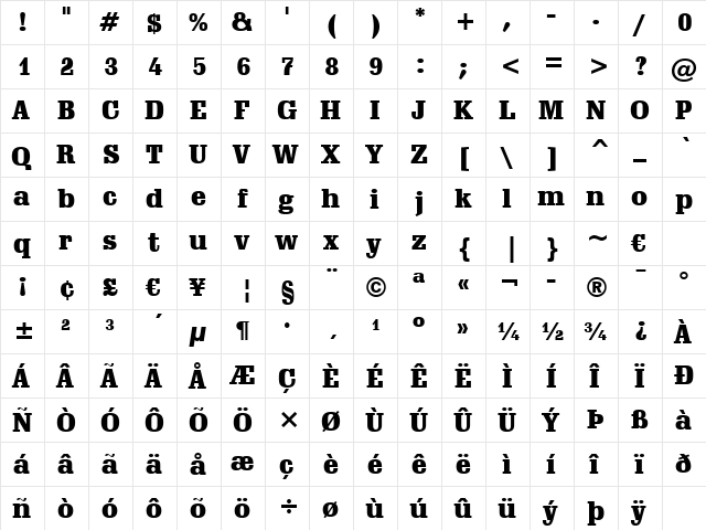 Schadow Blk BT Black  glyph index