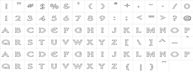 Liberty Hollow Ex Regular  glyph index