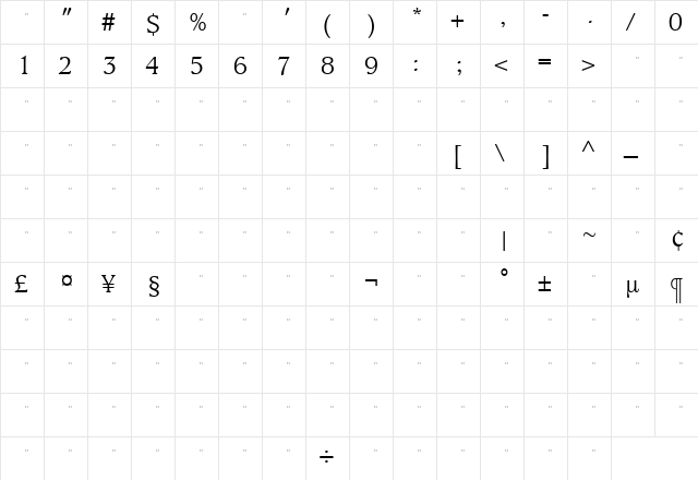 KingsrowLightTab Roman  glyph index