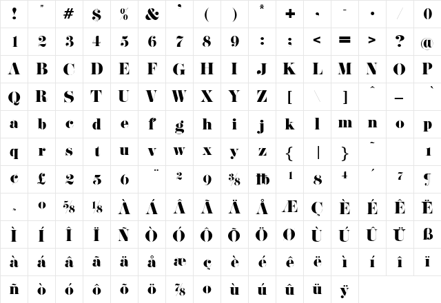 Picott Regular  glyph index