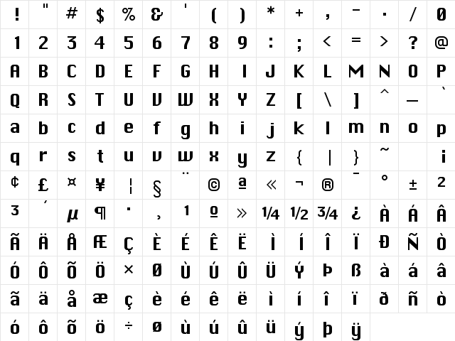 Chicago Regular  glyph index