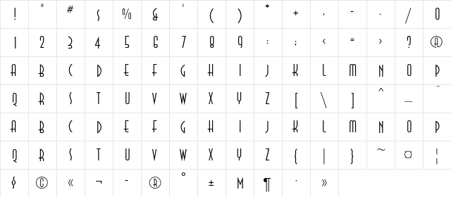 AnnaLightC Regular  glyph index