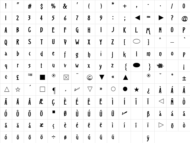 Virile Regular  glyph index