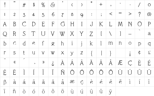 CAC Camelot Regular  glyph index