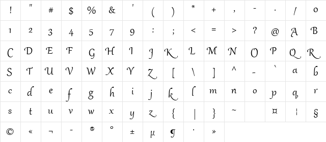 Gabriola Two Regular  glyph index
