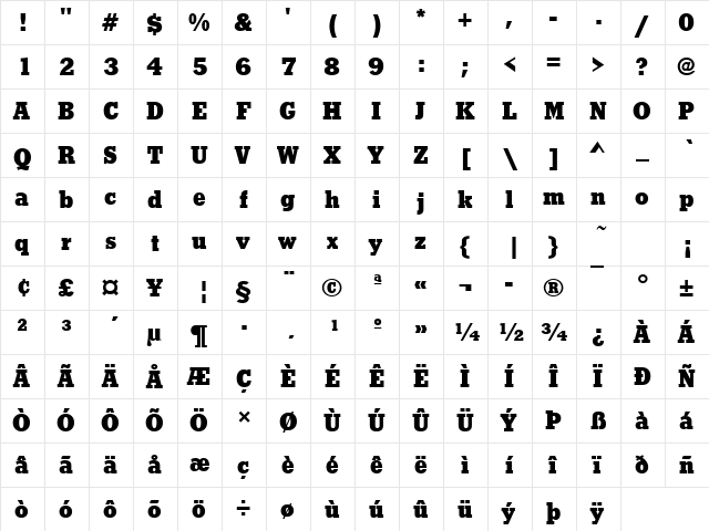 Stymie Becker Black Regular  glyph index