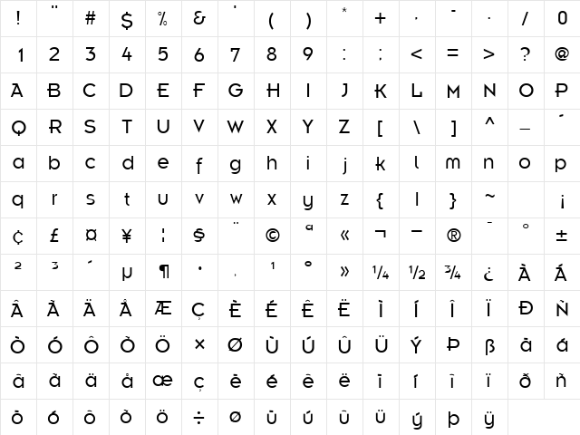 KernelLightSSK Regular  glyph index