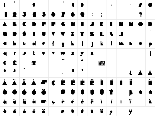 Mandrel Regular  glyph index