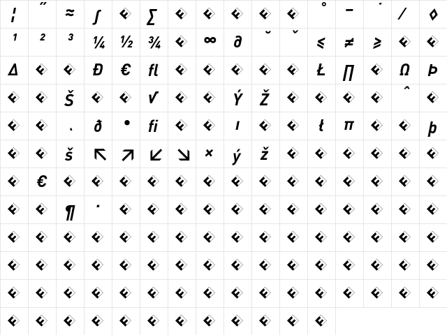 DIN-BoldItalicExp Regular  glyph index