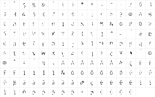 BlueSpent Medium  glyph index