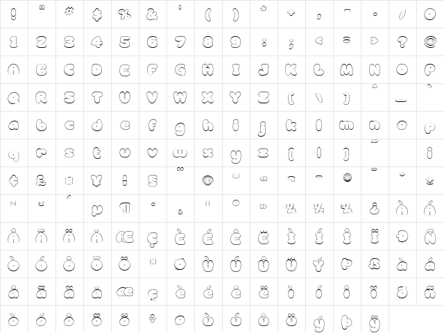 Beanbag Regular  glyph index