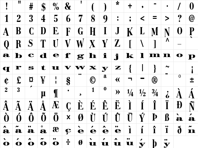 Boston Regular  glyph index