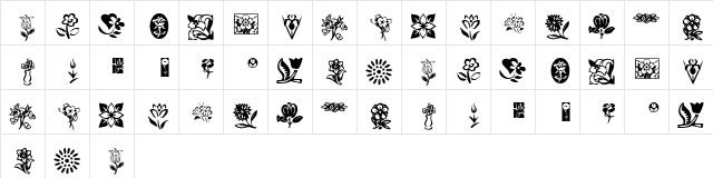 KR Kat's Flowers Regular  glyph index
