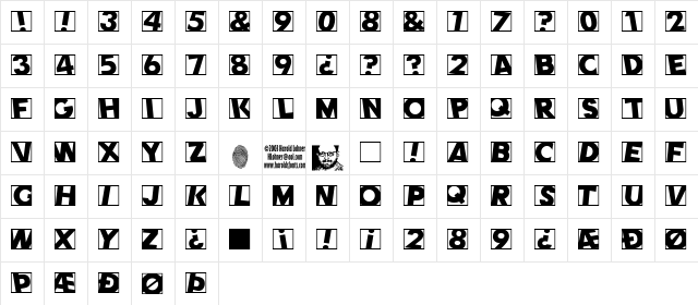 CometPositive Regular  glyph index