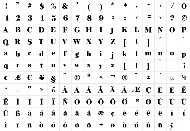 BaskervilleSerial-Black Regular  glyph index