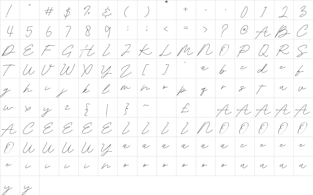 Kingsley Roman Regular  glyph index