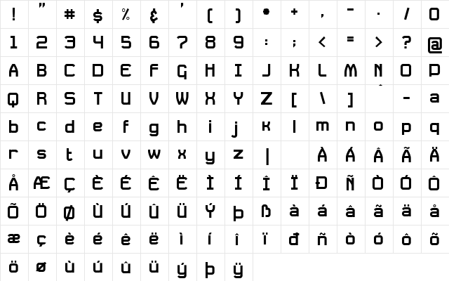 Daville Normal  glyph index